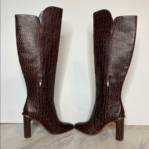 Vince Camuto Brown Croc over the knee boots. worn outside to walk. Too high